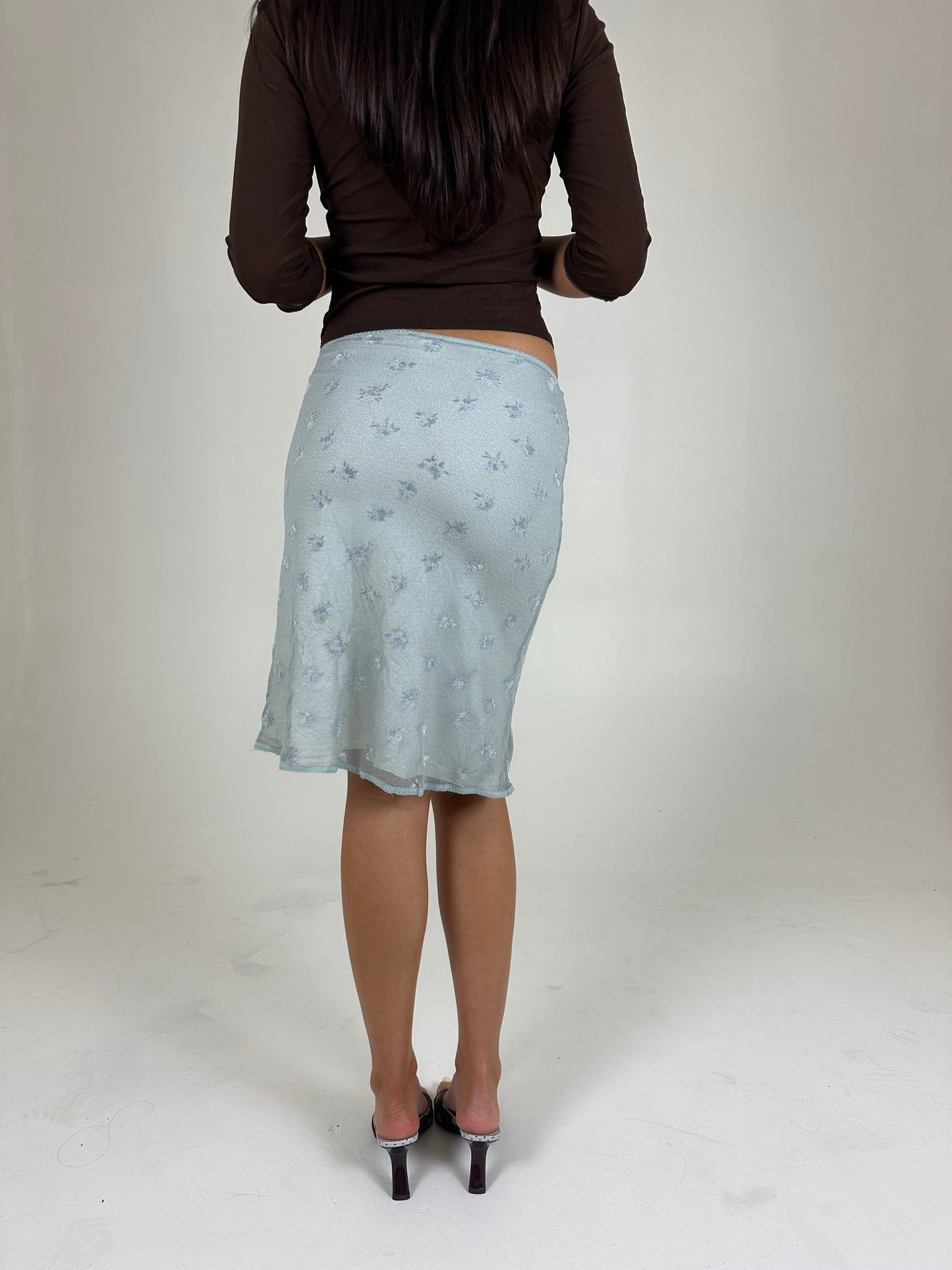 Blue Mesh Midi Skirt