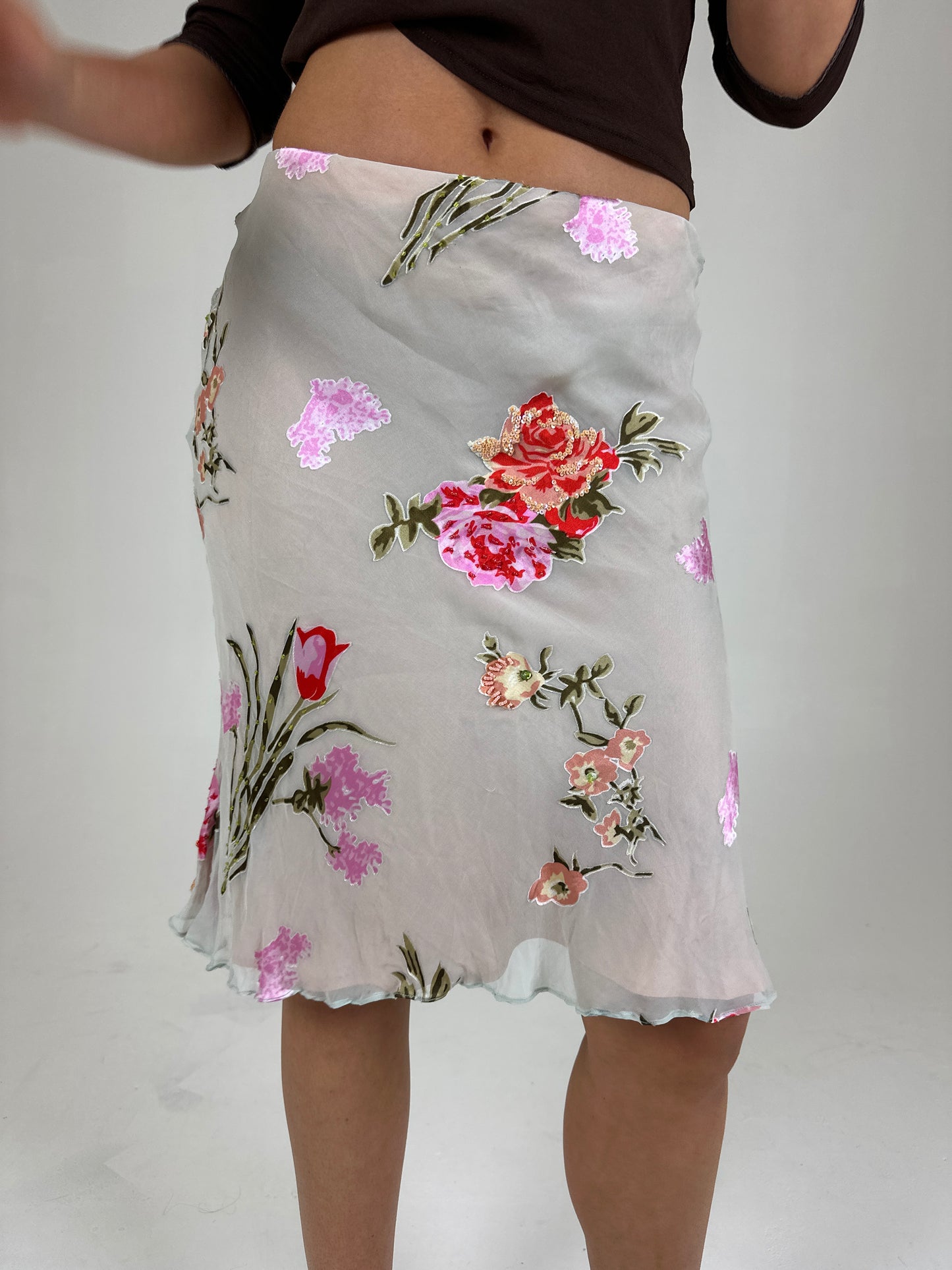 Silk Beaded Midi Skirt