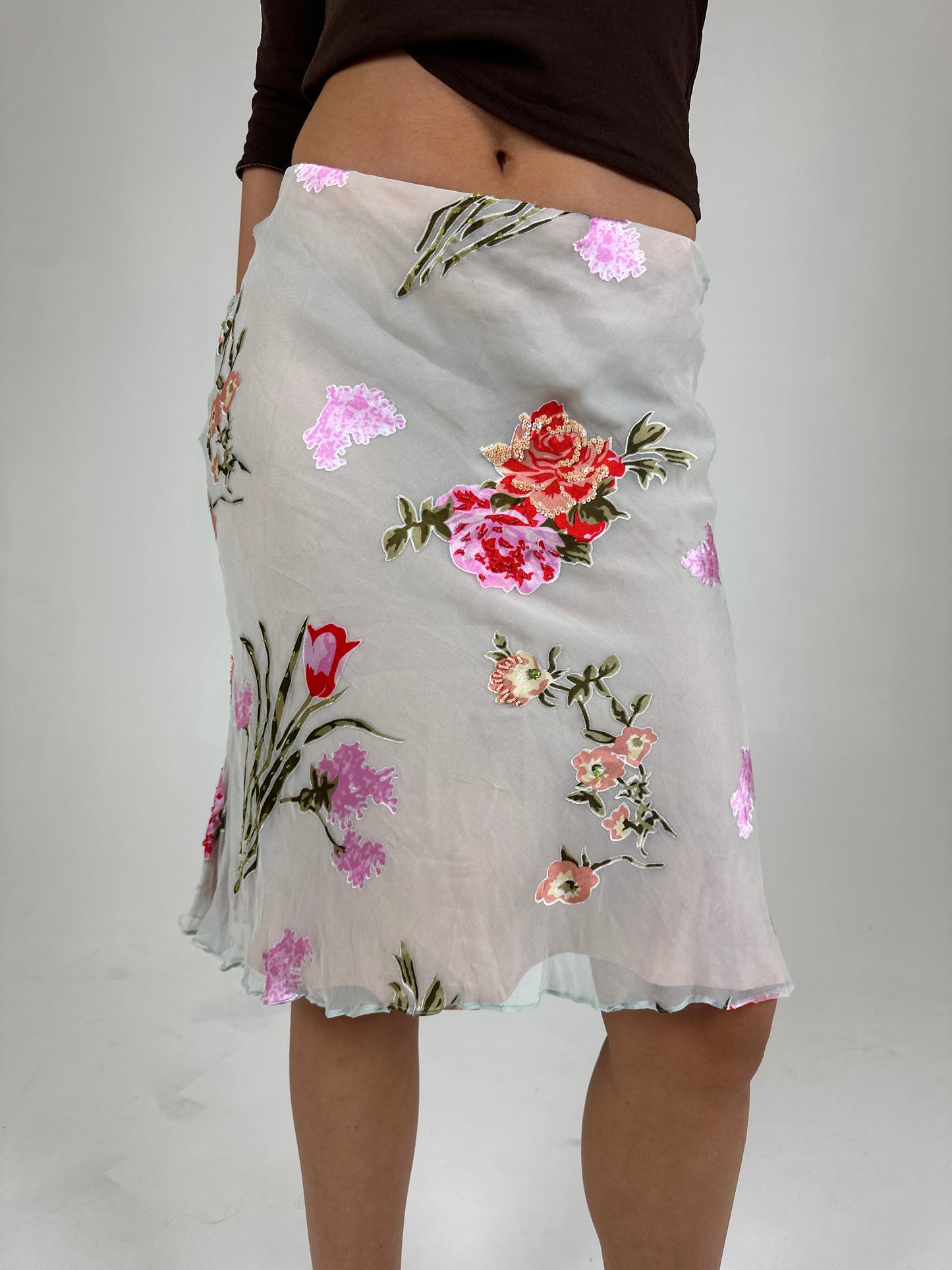 Silk Beaded Midi Skirt