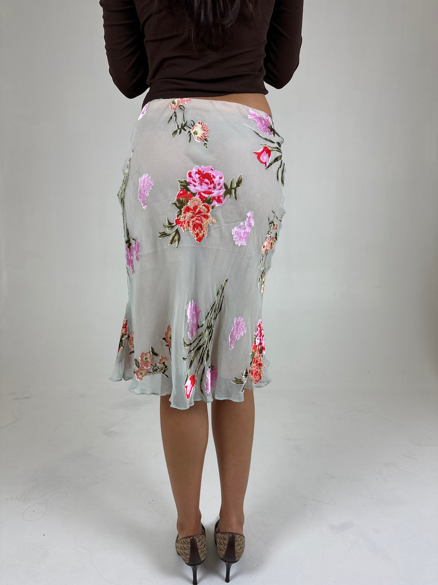 Silk Beaded Midi Skirt