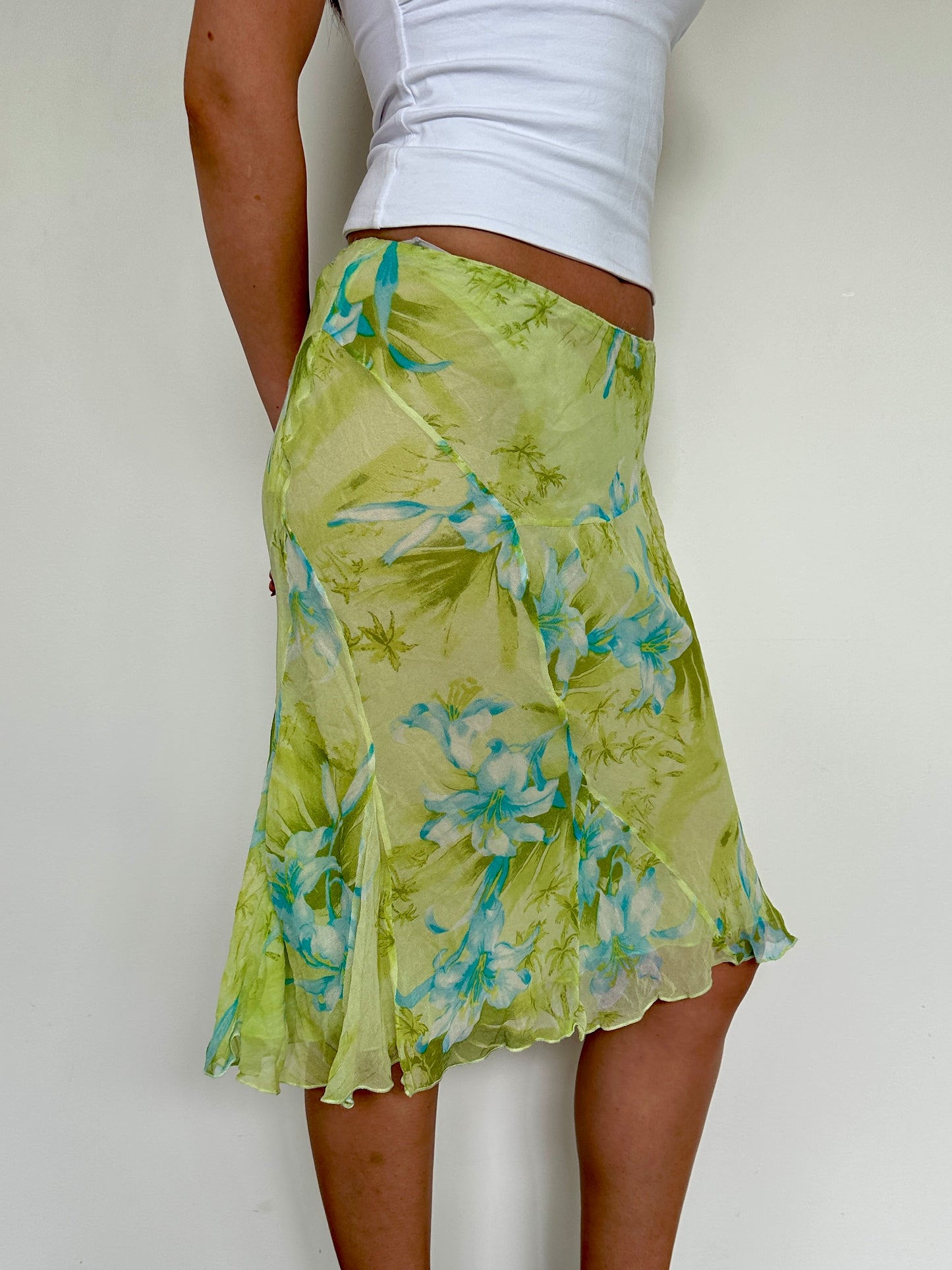 Green Floral Midi Skirt