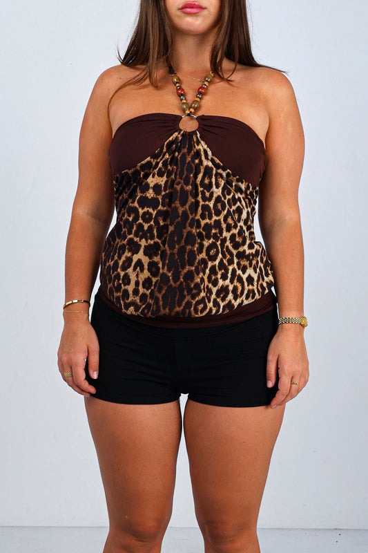 Leopard Beaded Halter Top
