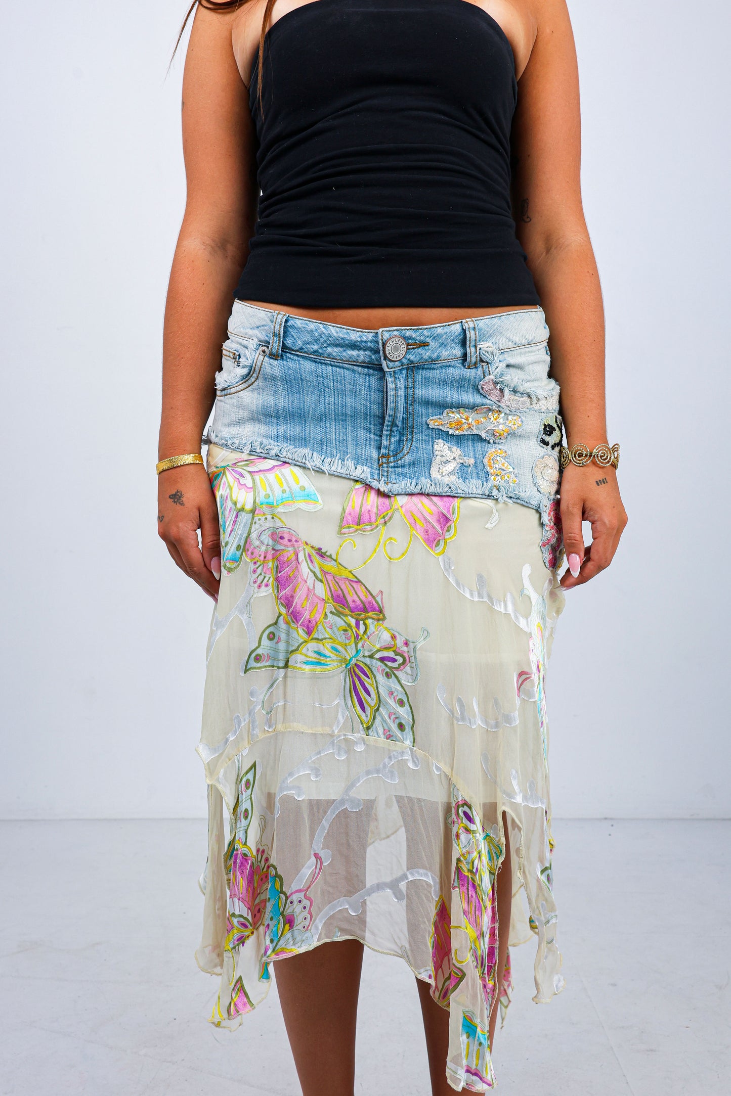 Beaded Denim Skirt
