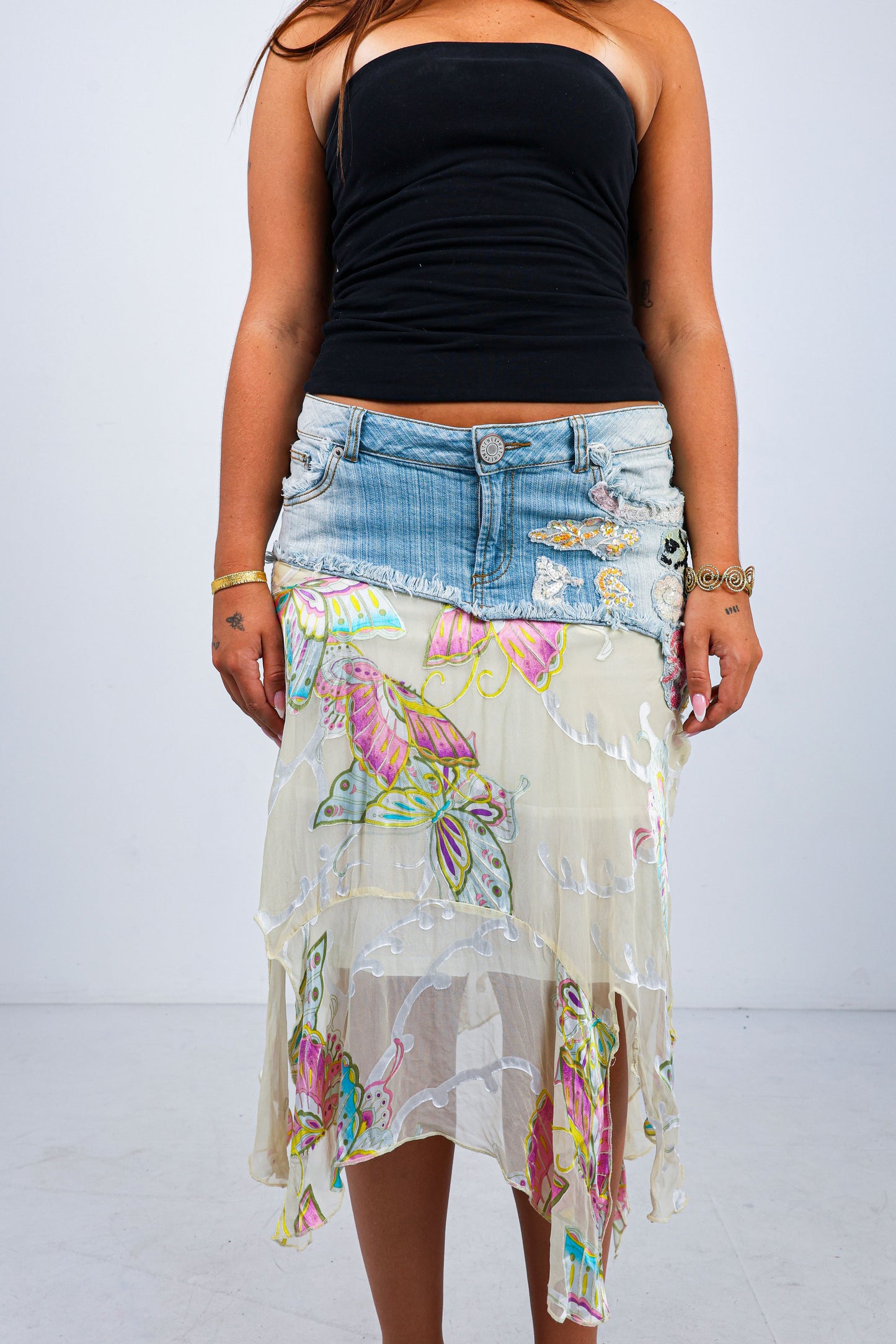 Beaded Denim Skirt