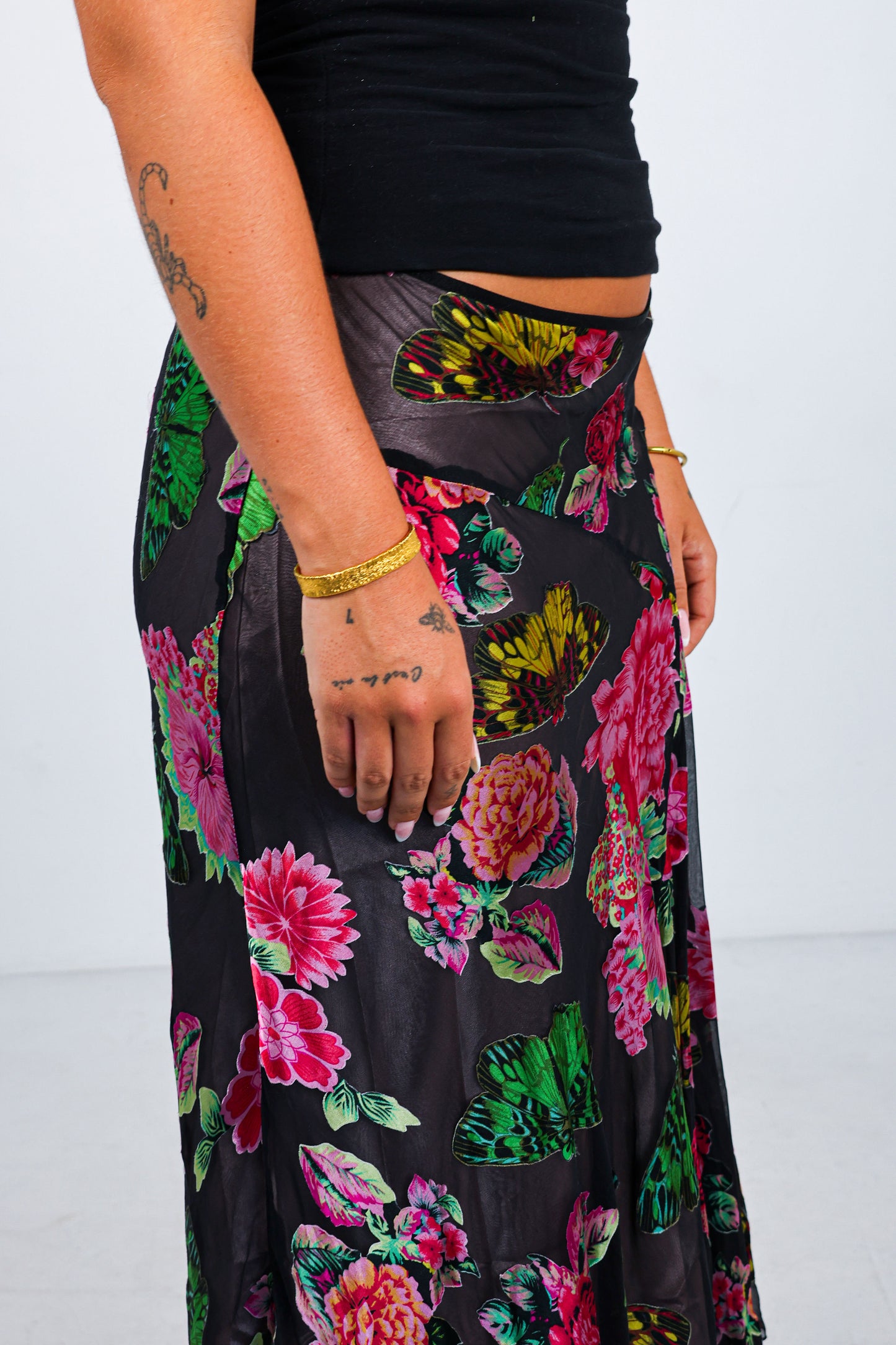 Butterfly Floral Midi Skirt