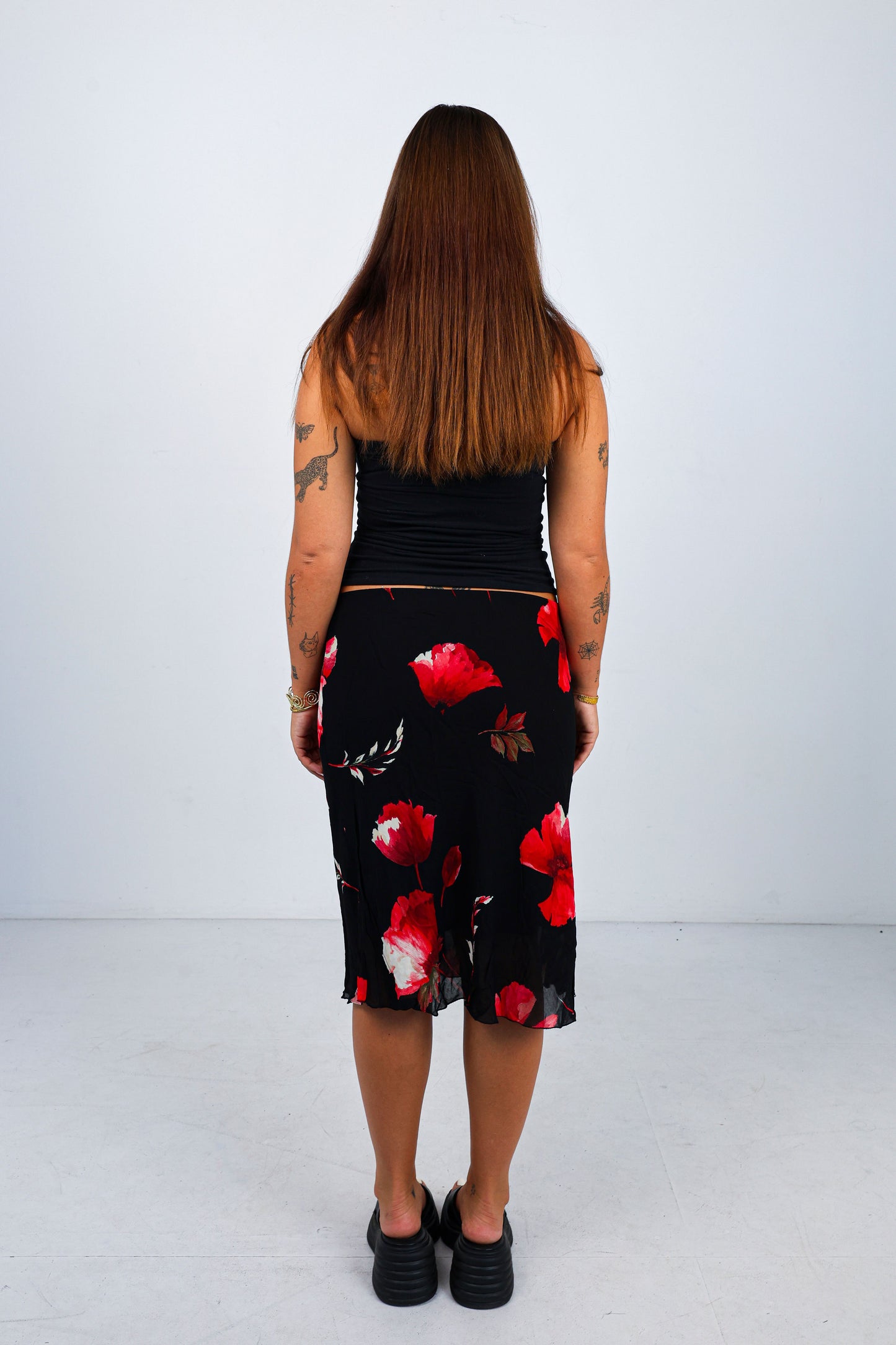 Red Floral Midi Skirt