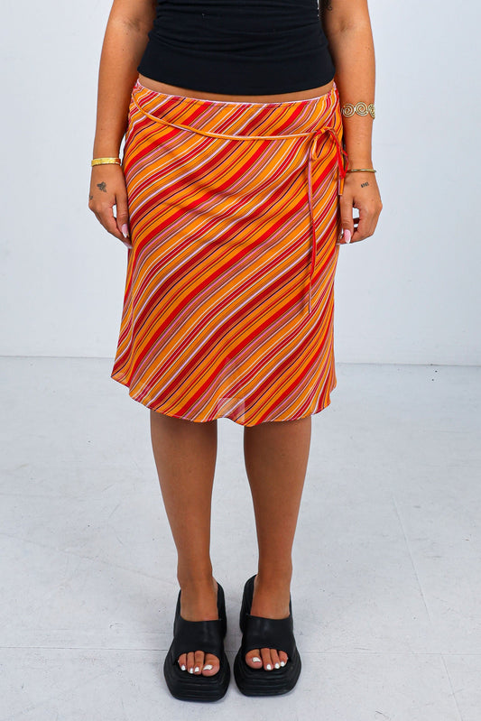 Orange Stripe Midi Skirt