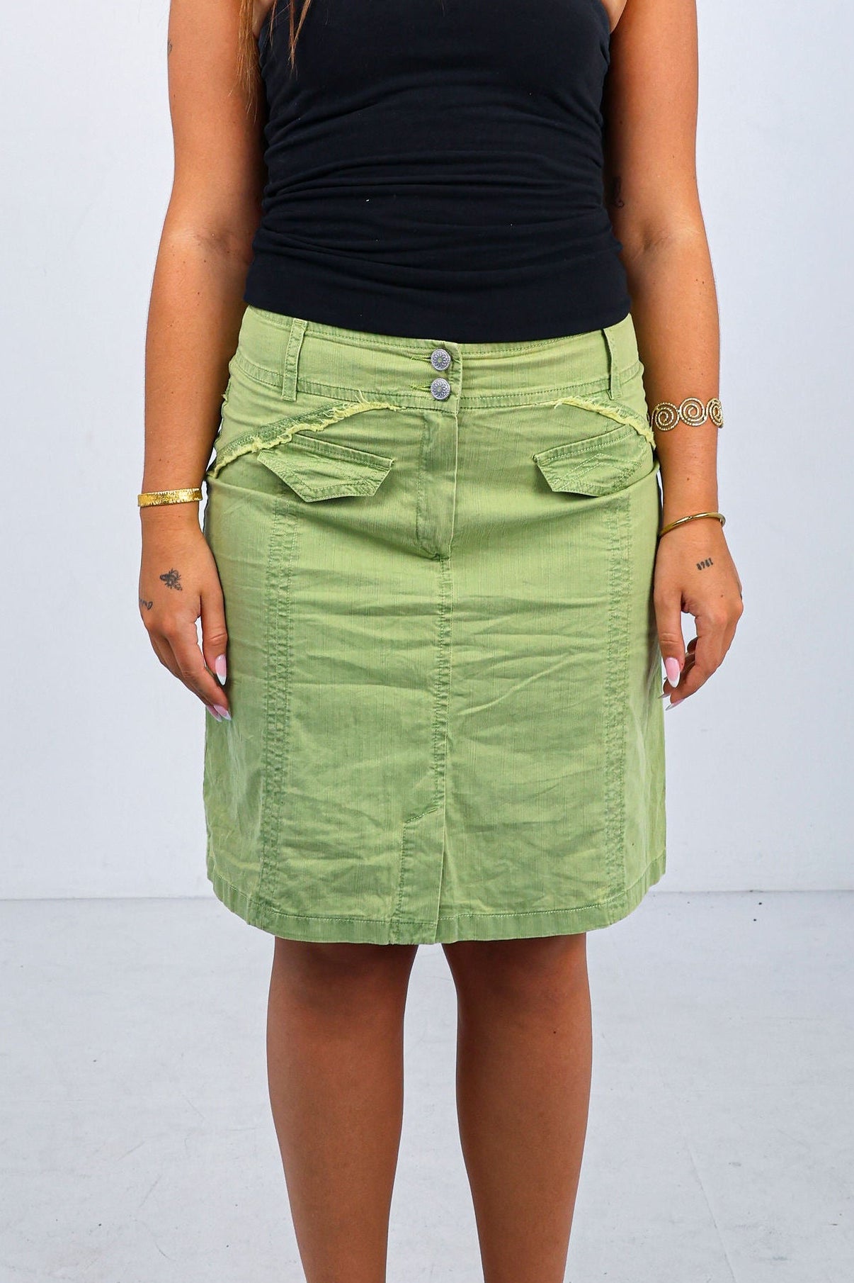 Green Cargo Midi Skirt