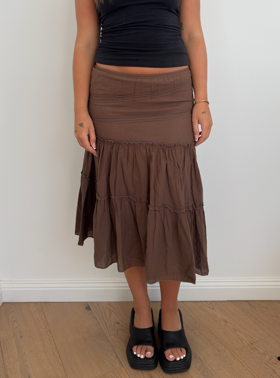 Brown Boho Midi Skirt