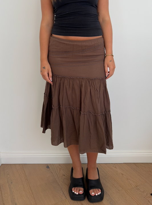 Brown Boho Midi Skirt