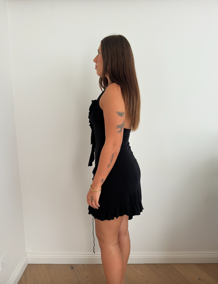 Asym Halter Frill Dress